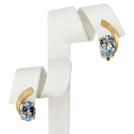 Vintage Gold Tone Genuine Aquamarine Post Earrings