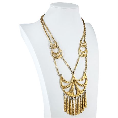 Vintage Gold Tone Statement Fringe Necklace
