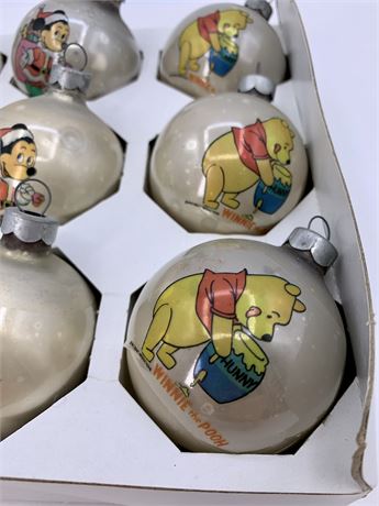 9 pc Vintage USA Walt Disney Pooh, Mickey &Donald Christmas Ornaments in the Box