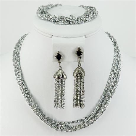 Vintage Sarah Cov Silver Tone Earrings & Matching Celebrity Bracelet & Necklace