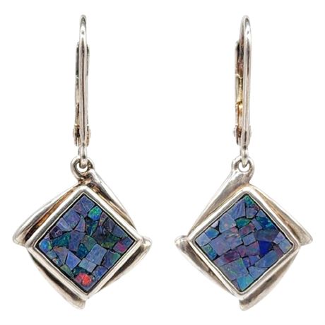 Signed MICHELLE ALBALA Sterling Silver Fire Opal Mosaic Earrings
