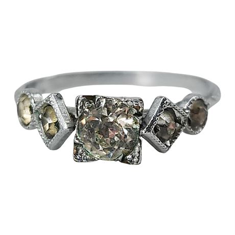 Vintage Art Deco Rhinestone Ring, Sz 3.5