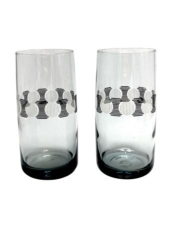 MCM Etched Smoke Glass Pair of Glasses