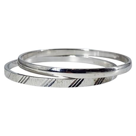 Pair Signed Vintage MONET Silver Tone Bangle Bracelets