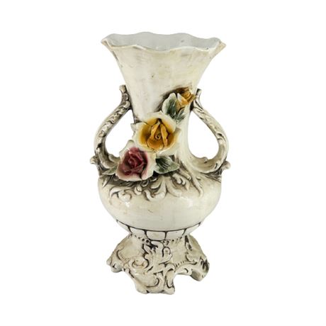 Large Capodimonte Floral Handled Vase