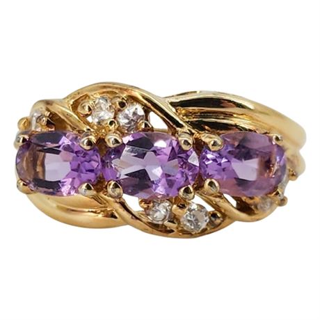 Vtg Gold Tone Genuine Amethyst Ring, Sz 7