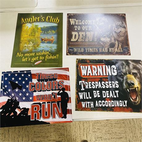 4 Man Cave Metal Retro Signs 12.5” x 16”