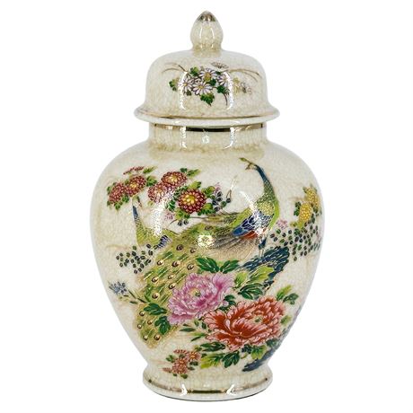 Vintage Japanese Satsuma-Style Hand-Painted Lidded Ceramic Jar