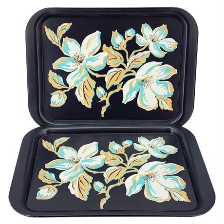 Pair Mid-Century Floral Tea Trays