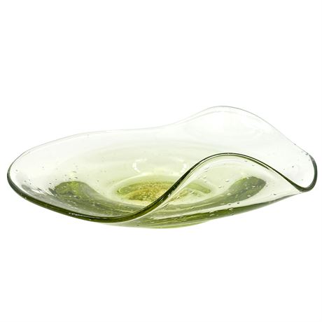 Art Glass Serving Bowl with Controlled Bubbles, Signed