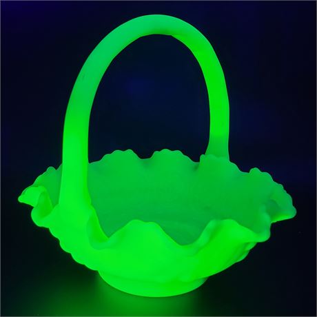 Vintage Fenton Green Custard Glass Uranium Glow UV Reactive Basket