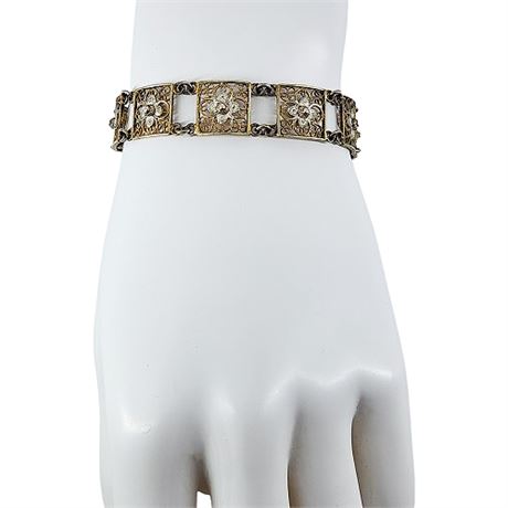 Vintage 800 Silver Filigree Flower Link Bracelet