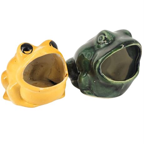 Pair Vintage Ceramic Frog Sponge Holders