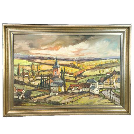 Vintage Signed Slenaken Village Netherlands Original Oil Painting on Canvas