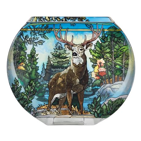 Hand-Painted Glass Forest Deer Scene Vase