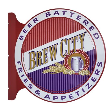 Brew City Beer Battered Fries & Appetizers Round Metal Sign