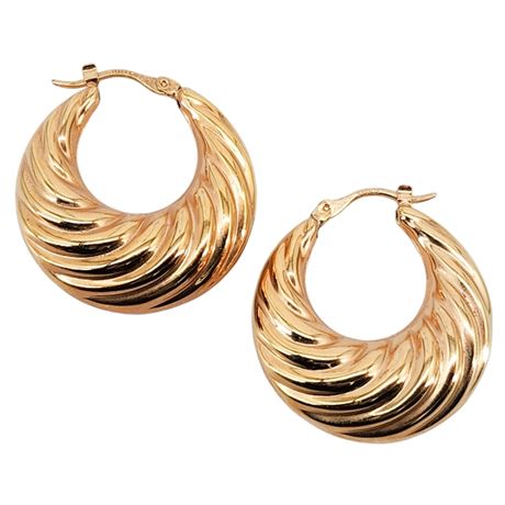 Vintage MILOR Ribbed Hollow Bronze Doorknocker Hoop Earrings