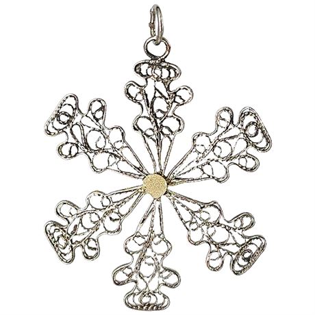 Vintage Silver Tone Filigree Snowflake Pendant