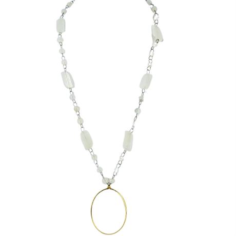 Vintage Onyx White Stone Necklace with Statement Pendant