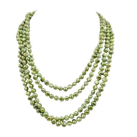 Extra Long Green Freshwater Pearl Strand Necklace