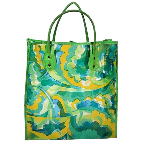 Vintage 60s Mod Vinyl Leafy Swirls Tote Bag
