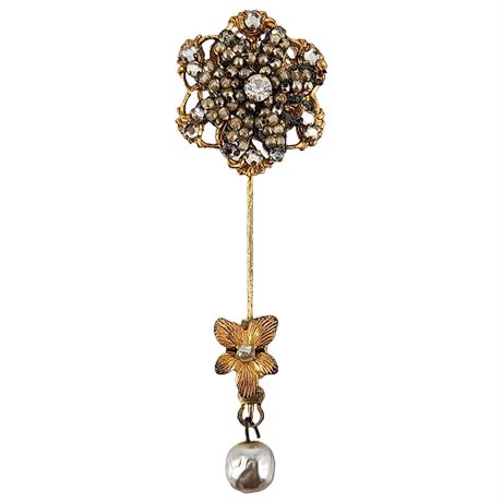 Signed Vintage MIRIAM HASKELL Beaded Rhinestone Stick Pin