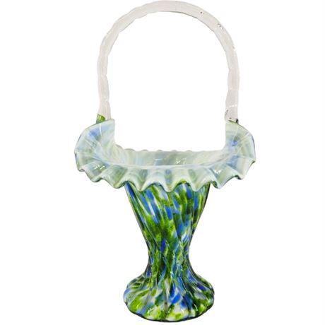 Vintage 1965 Fenton Vasa Murrhina Green Adventurine Basket