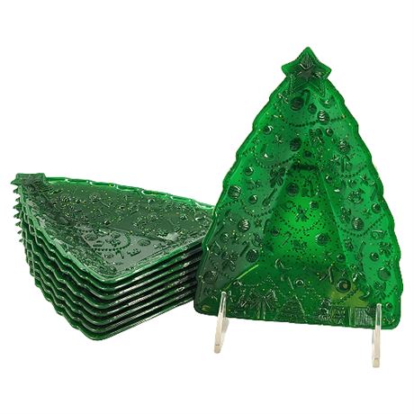 Vintage Green Plastic Glitter Christmas Tree Candy Plates