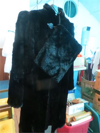 Persian Lamb Fur Coat w/Muff/Purse