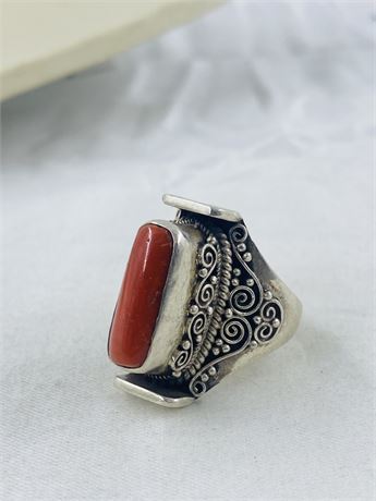 Chunky 22g Sterling Coral Ring Size 9