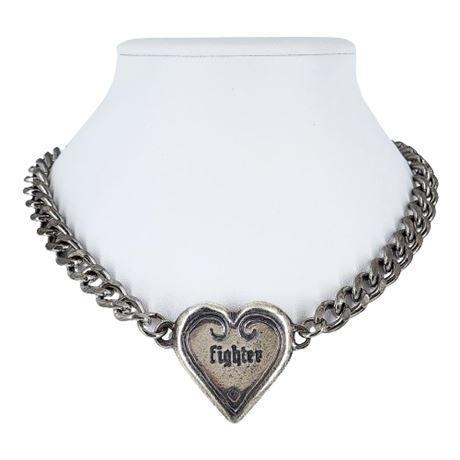 Vintage 90s Punk Chunky Silver Tone Lover/Fighter Choker Necklace