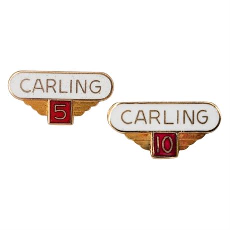 Two Vintage 10K Gold Carling Brewing Service Award Pins