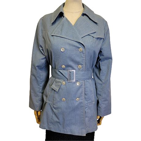 Vintage 70s HOLLIS WEATHER BUREAU Short Denim Trench Coat