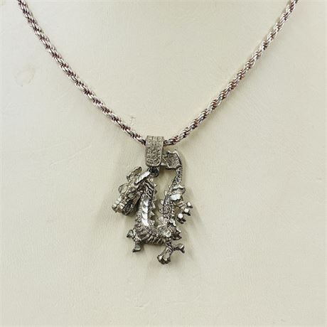 Vtg 21g Sterling Dragon Necklace