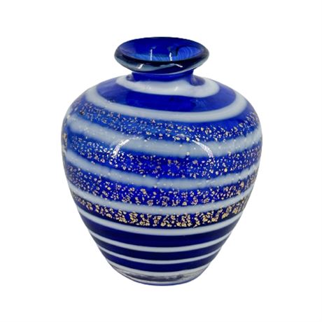 Small Murano Blue Swirl Art Glass Bud Vase