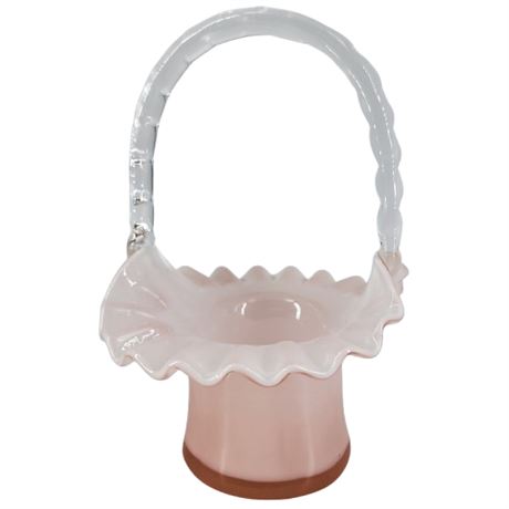 Vintage Fenton Satin Pink Art Glass Ruffled Edge Basket