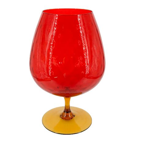 Large Empoli Glass Fire Red Amberina Optic Brandy Glass Vase