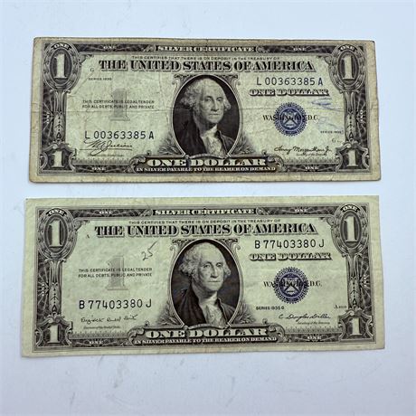 2x 1935 $1 Silver Certificates