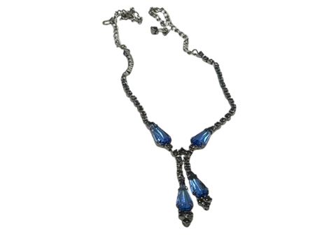 Blue rhinestone double teardrop neck necklace