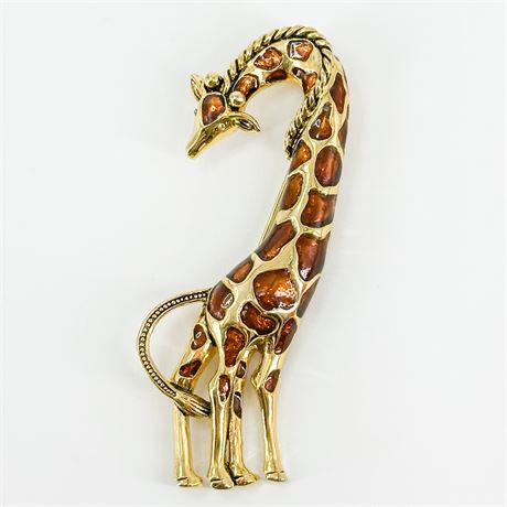 Vintage Gold-Tone & Enamel Giraffe Brooch