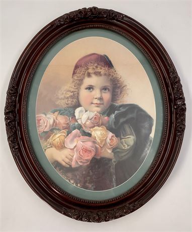 Vintage 1890s Victorian Style Oval Rose Girl Print