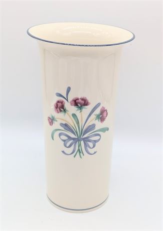 Lenox Vase Pink Carnations Blue Rim