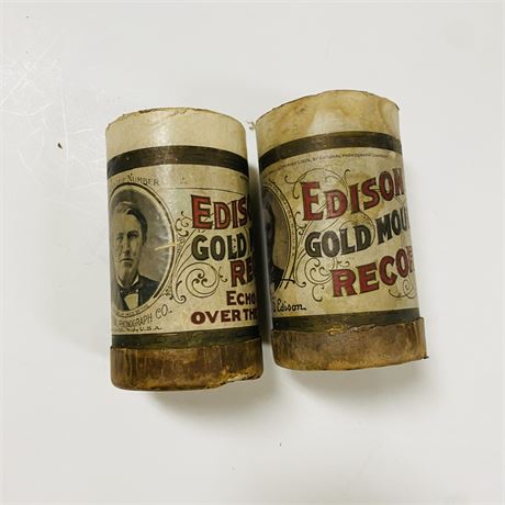 2 Antique Edison Wax Cylinder Photographs