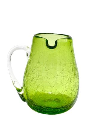 Vtg Blenko Green Crackle Left Pour Pitcher Vase