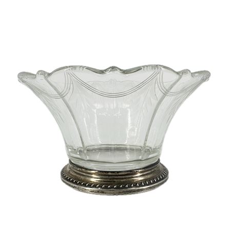 Antique Cut Glass Condiment Bowl w Sterling Silver Base