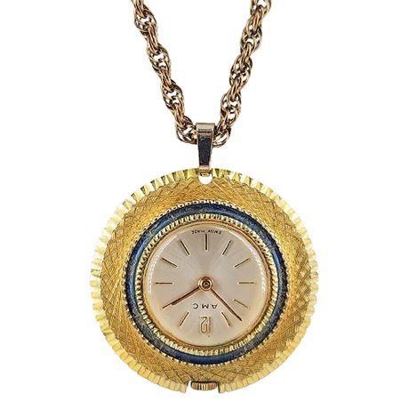 Vintage A.M.C. Ladies' Pendant Necklace Watch w/ Floral Enamel