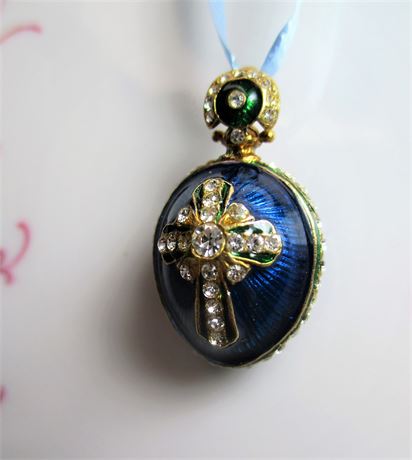 Russian Style Egg Pendant ~ Blue w/ Cross ~ Inspired by Faberge Imperial Eggs