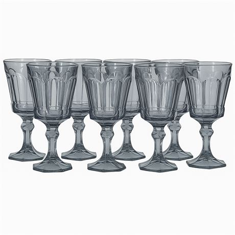 Fostoria Pale Blue Goblets with Hexagonal Stem and Base, Set of 8
