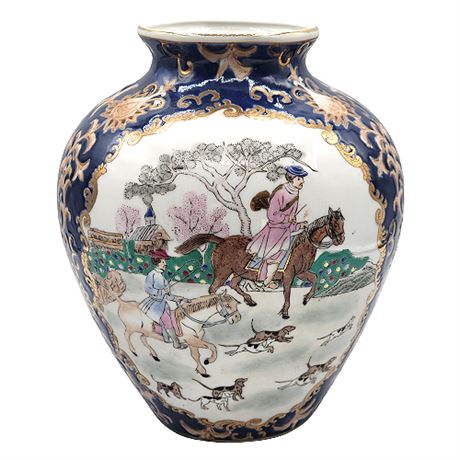 Hand Painted Porcelain Chinoiserie Equestrian Vase