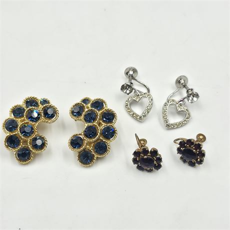 Vtg Crystal & Glass Screw-back Earring lot